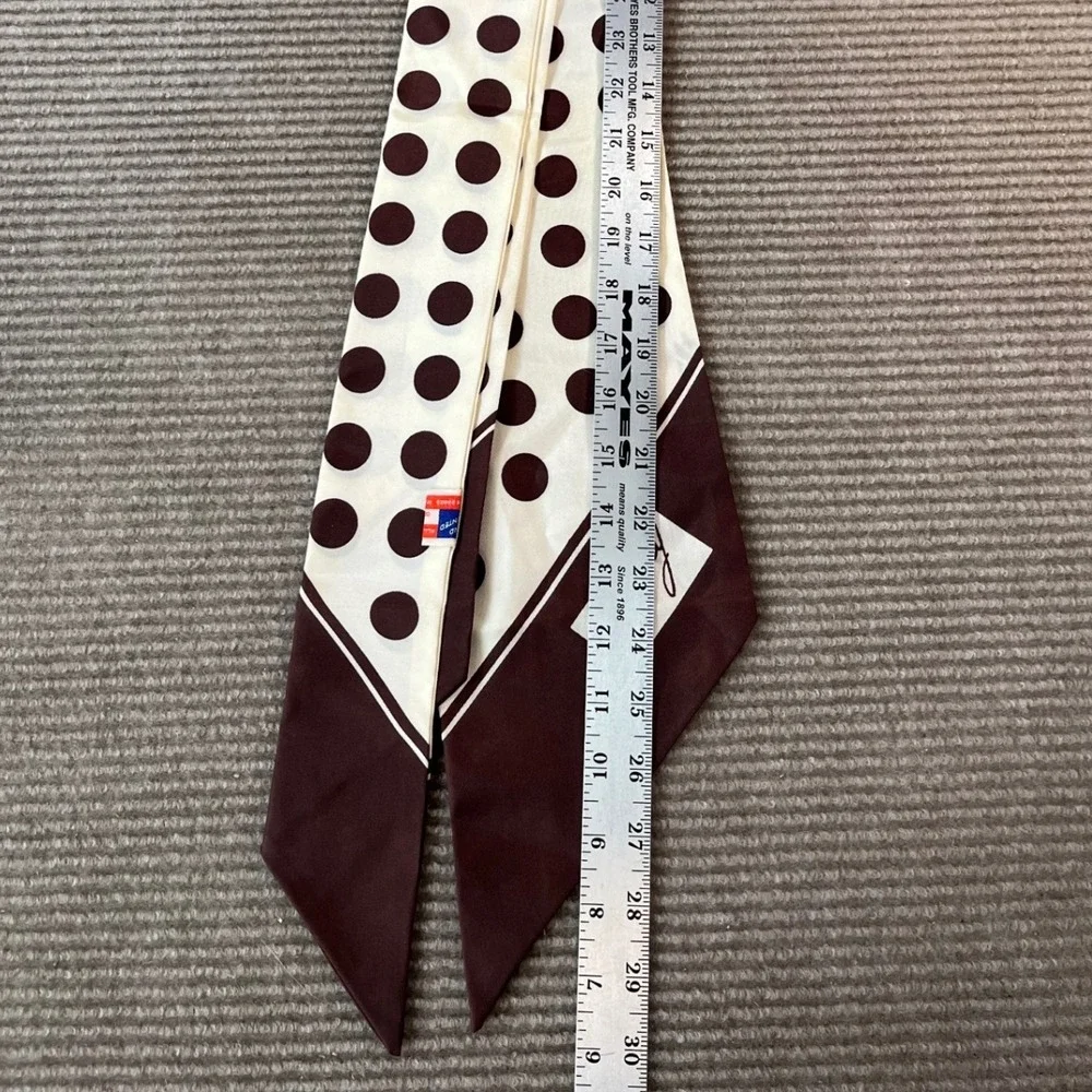Vintage Guly Polka Dot Skinny Scarf Brown Cream Acetate Twill Made in Japan